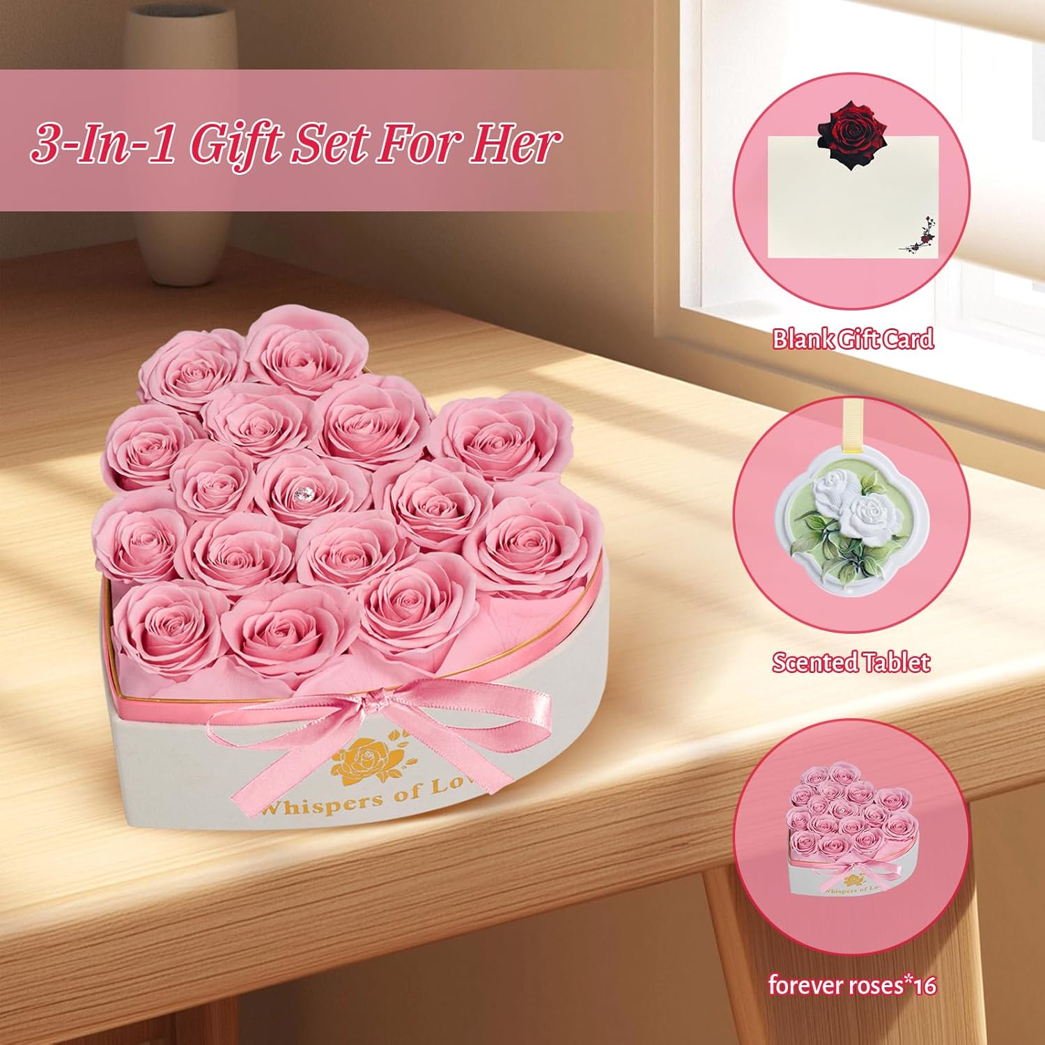 Luxury Preserved Roses – Forever Real Roses Flowers for Delivery in a White Box, Preserved Flowers Birthday Gifts for Women Mom Wife, Ideal for Anniversary (Pink 16 Roses, 16 Roses)