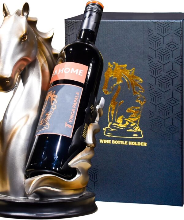 Wine Bottle Holder Wine Racks Tabletop Horse Statue as Home Kitchen Wine Cellar Decorative Storage Organizer, Horse Sculpture Horse Decor Horse Gifts for Girls Men Women (Silver)