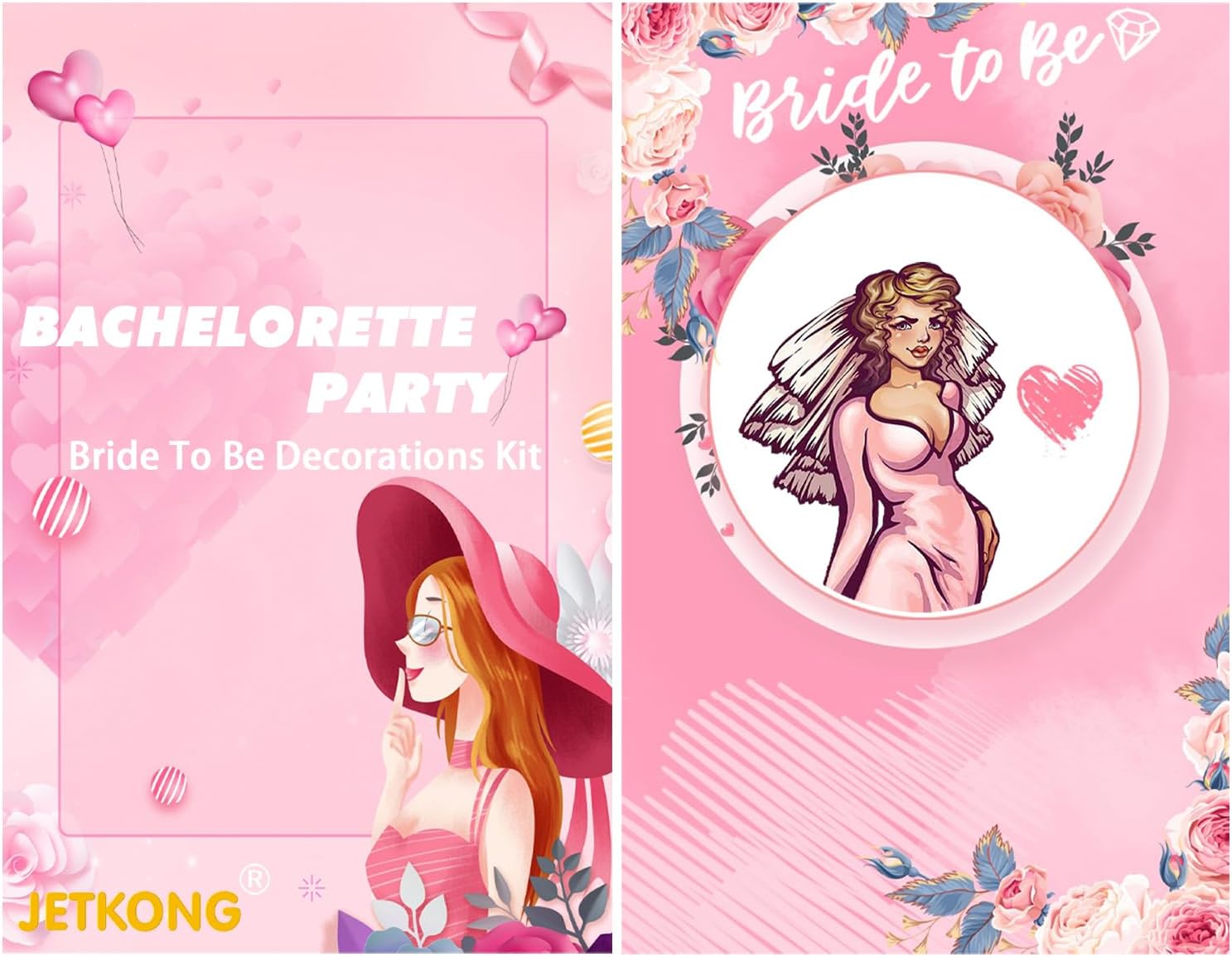 JETKONG 3 Pcs Bachelorette Party Decorations Bridal Shower Crown, Bride to Be Sash&Veil for Women Bachelorette Party Gifts, Bachelorette Party Supplies, Gifts, Favors (Rose Gold)