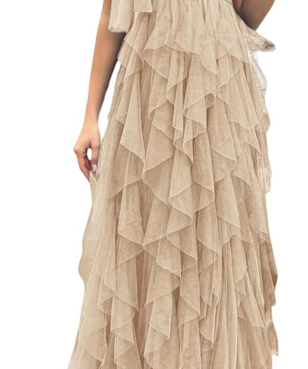 Summer Women Tulle Prom Dress Elegant Bow One Shoulder Slit Evening Party Gown Wedding Guest Bridesmaid Maxi Dress