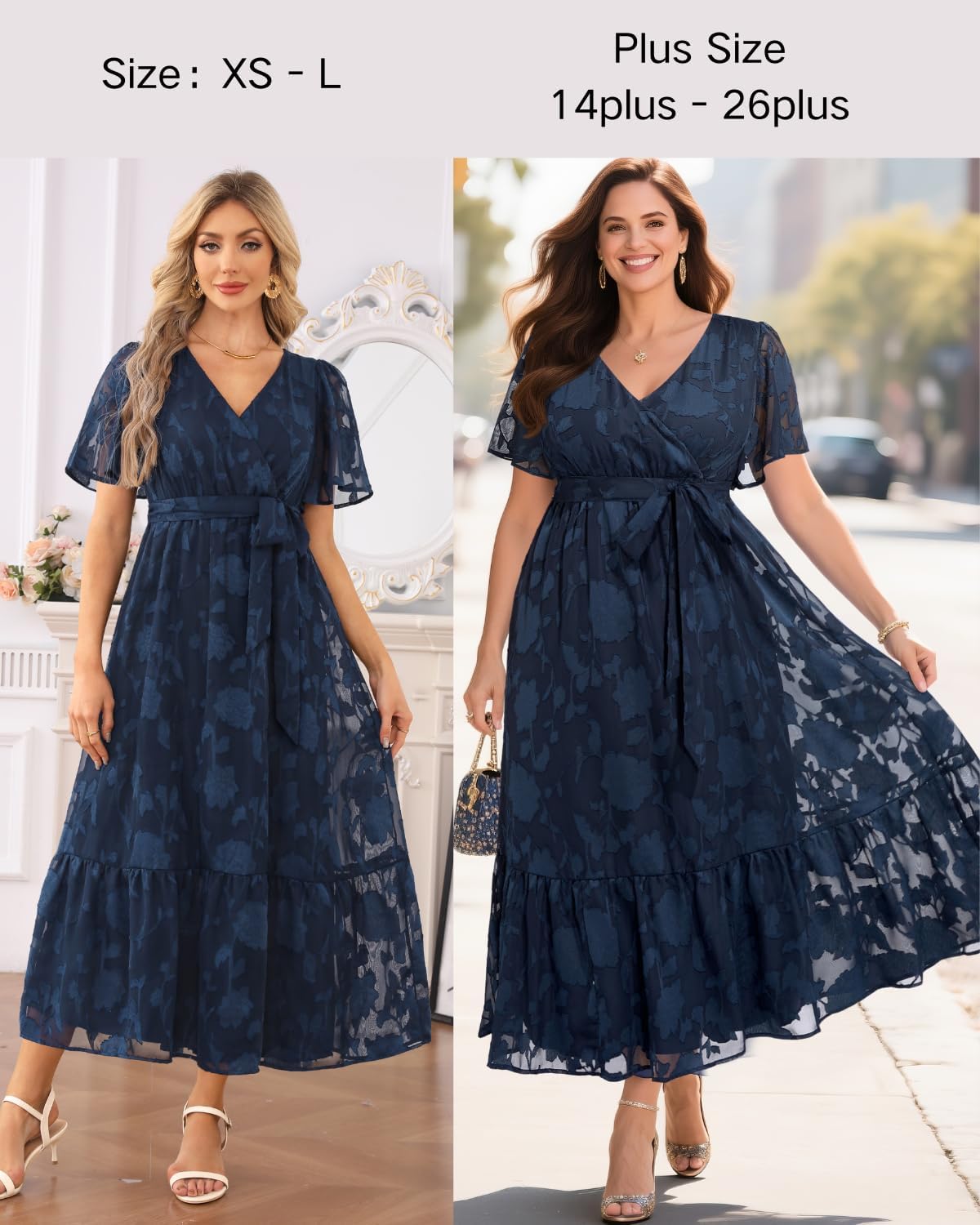 Pinup Fashion Plus Size Dresses for Wedding Guest – 2025 Cocktail Semi Formal Summer Wrap V Neck Maxi Dress