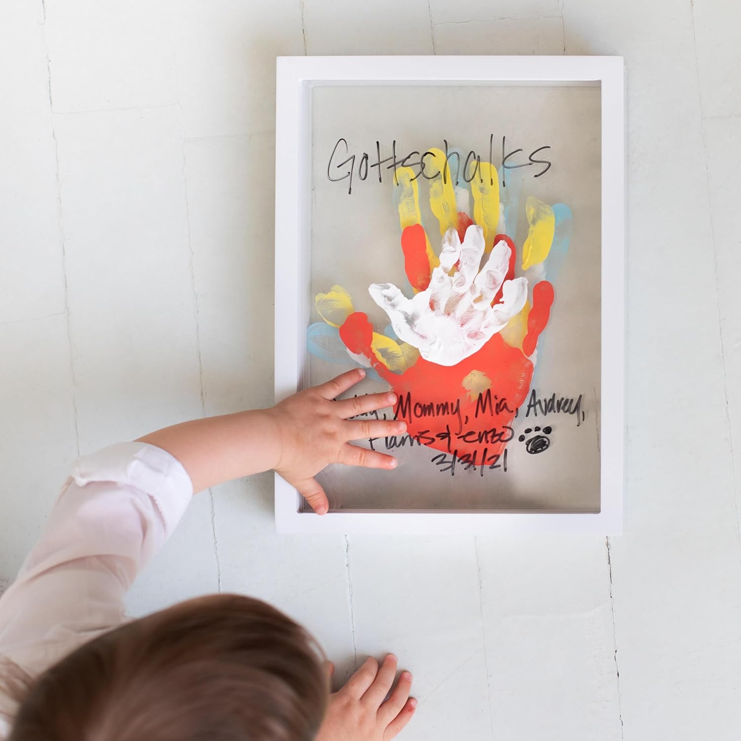 Pearhead Clear Family Handprint Frame, DIY Art Print Keepsake, Home Decor, Gift for New and Expecting Parents, 4 Paint Colors Included