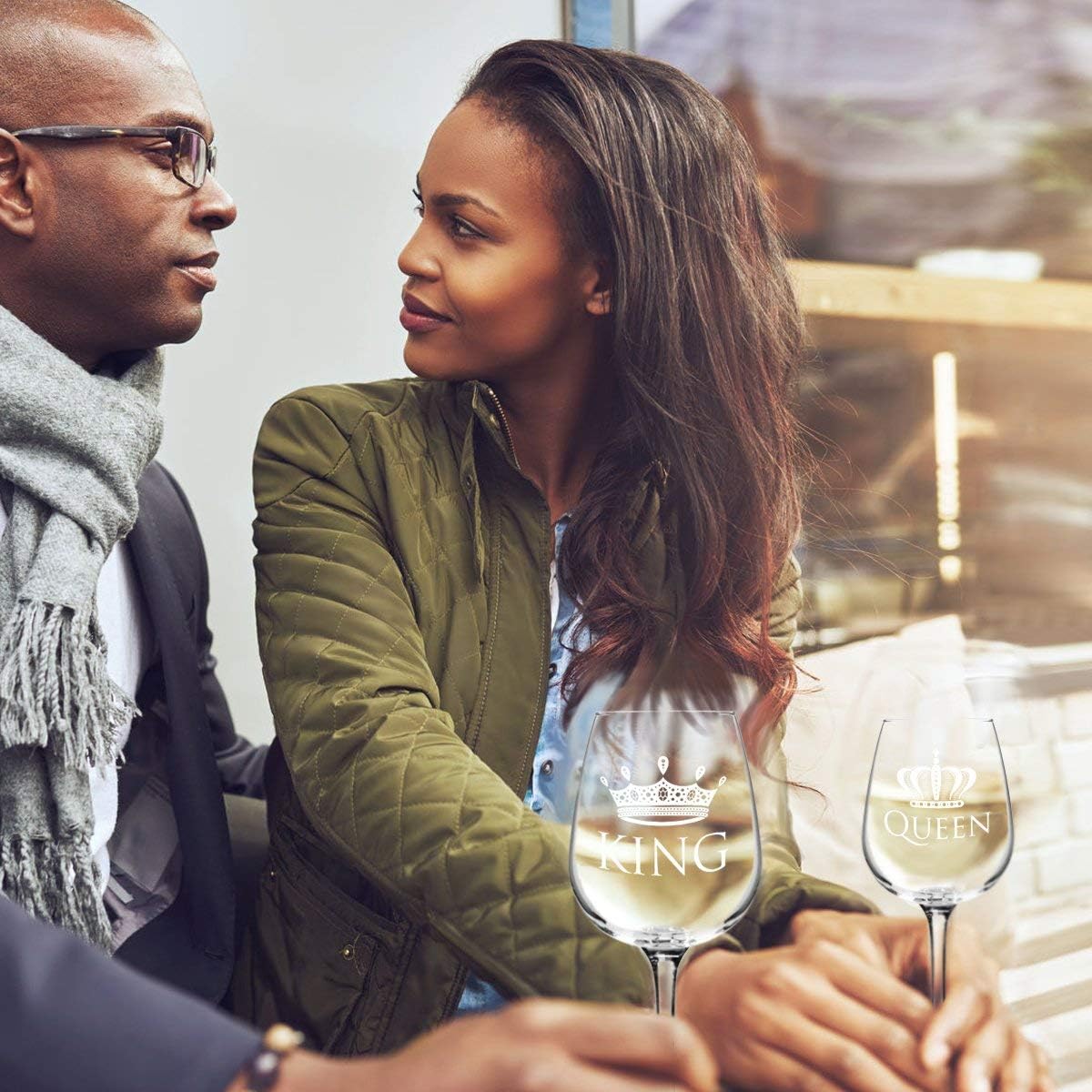 King and Queen Wine Glass Gift Set of 2 (12.75 oz) | Fun Novelty His and Hers or Husband Wife Drinkware | Couple, Newlywed| Wedding or Favorite Couples Gift | USA Made