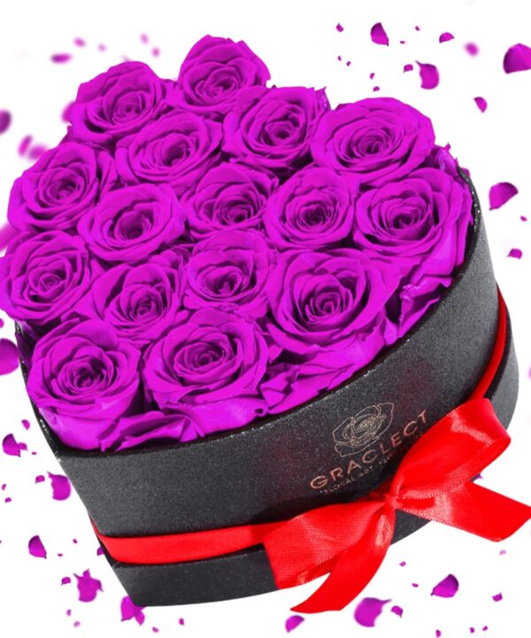 16 Flowers Forever in Heart Shape Box, Eternal Rose, Preserved Roses, Immortal Roses Birthday Gift for Her, Women, Mothers Day gifts for mom - Purple Rose