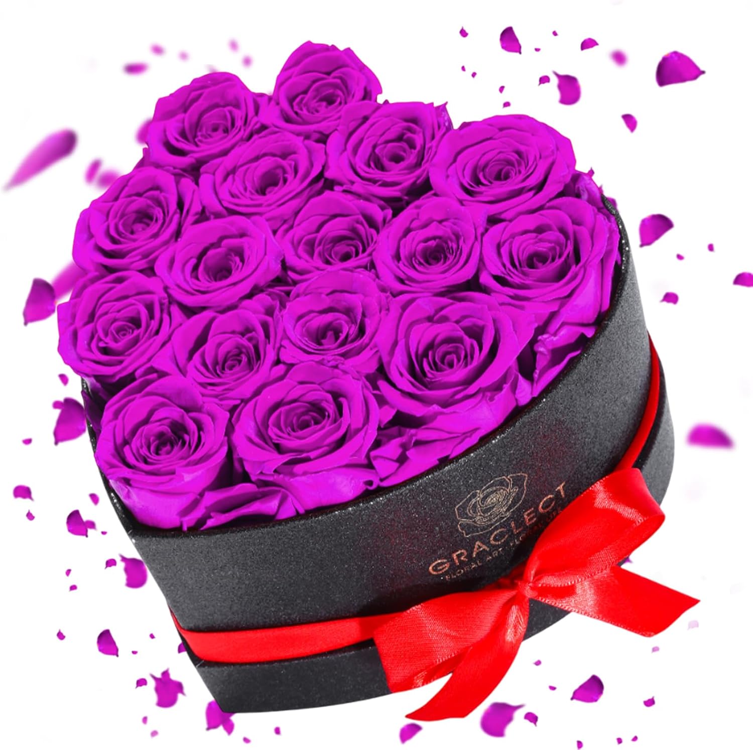 16 Flowers Forever in Heart Shape Box, Eternal Rose, Preserved Roses, Immortal Roses Birthday Gift for Her, Women, Mothers Day gifts for mom - Purple Rose