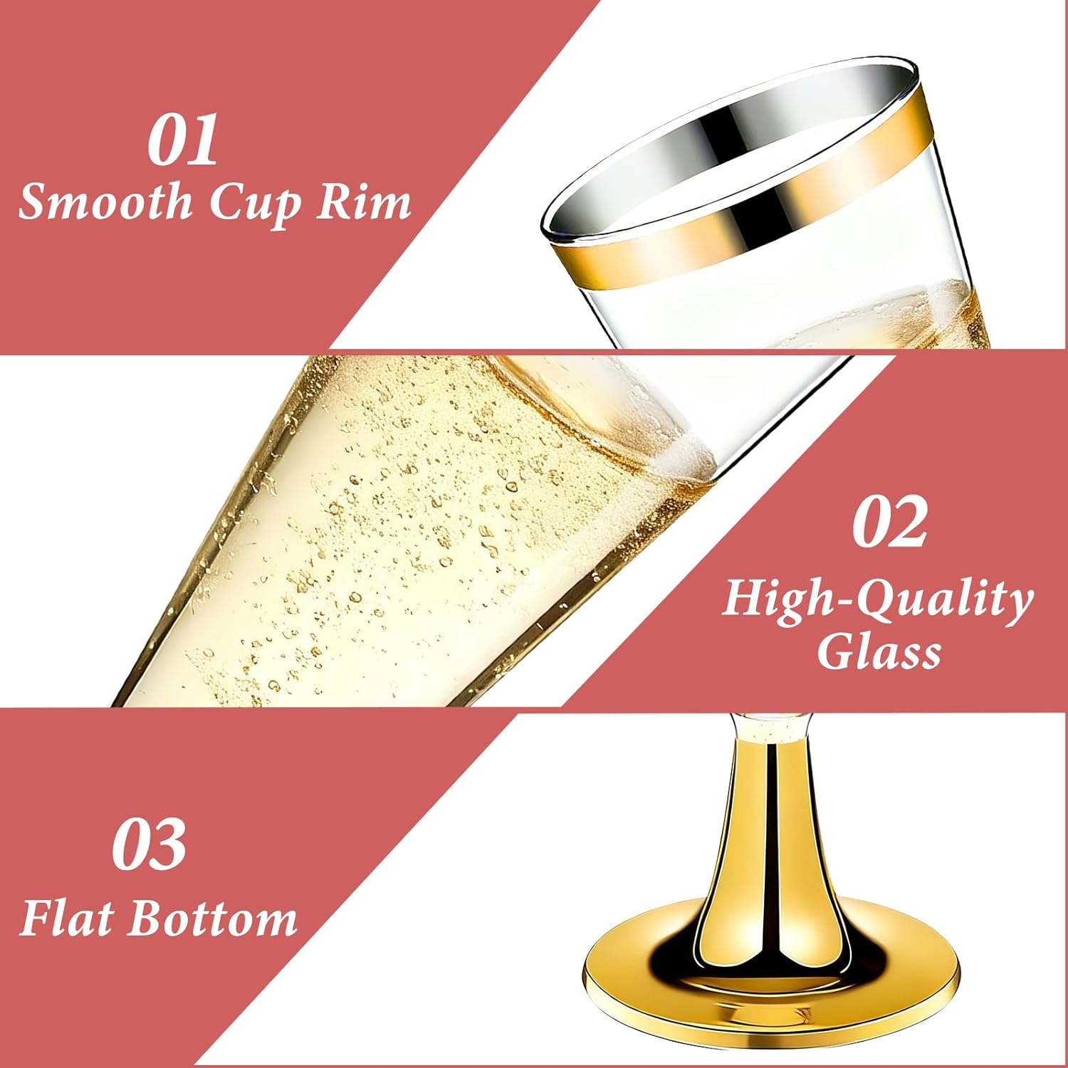 100 Pack Plastic Champagne Flutes with Gold Rim Gold Bottom, 5.5 Oz Clear Disposable Plastic Champagne Glasses, Wine Glasses Cups for Wedding Celebration Party Wine Tasting New Years Eve Supplies