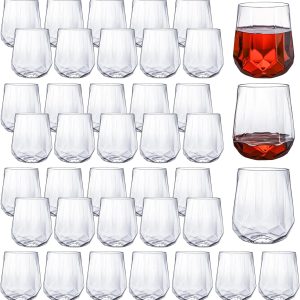 Tosnail 40-Pack Plastic Stemless Wine Glasses, 12 Oz Unbreakable Plastic Drinking Cups for Home, Office, Bars, Wedding, Party, Clear