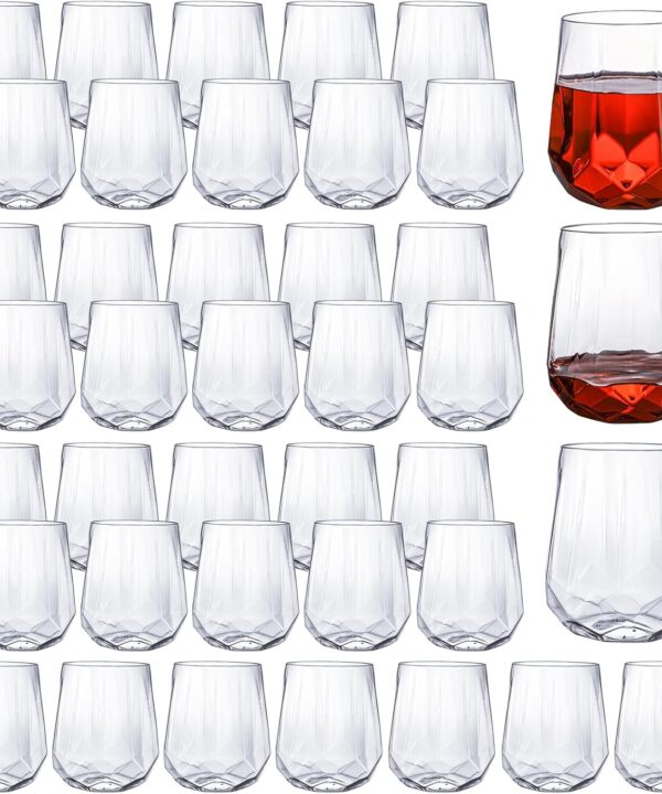 Tosnail 40-Pack Plastic Stemless Wine Glasses, 12 Oz Unbreakable Plastic Drinking Cups for Home, Office, Bars, Wedding, Party, Clear