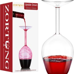 Upside Down Wine Glass Unique Cute Fancy and Funny Red and White Long Stem Wine Glasses Fun and Cool Wine Gift for Women Or Men for Birthday and Holidays and for Party or Wedding 14 Fl Oz