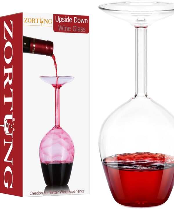 Upside Down Wine Glass Unique Cute Fancy and Funny Red and White Long Stem Wine Glasses Fun and Cool Wine Gift for Women Or Men for Birthday and Holidays and for Party or Wedding 14 Fl Oz