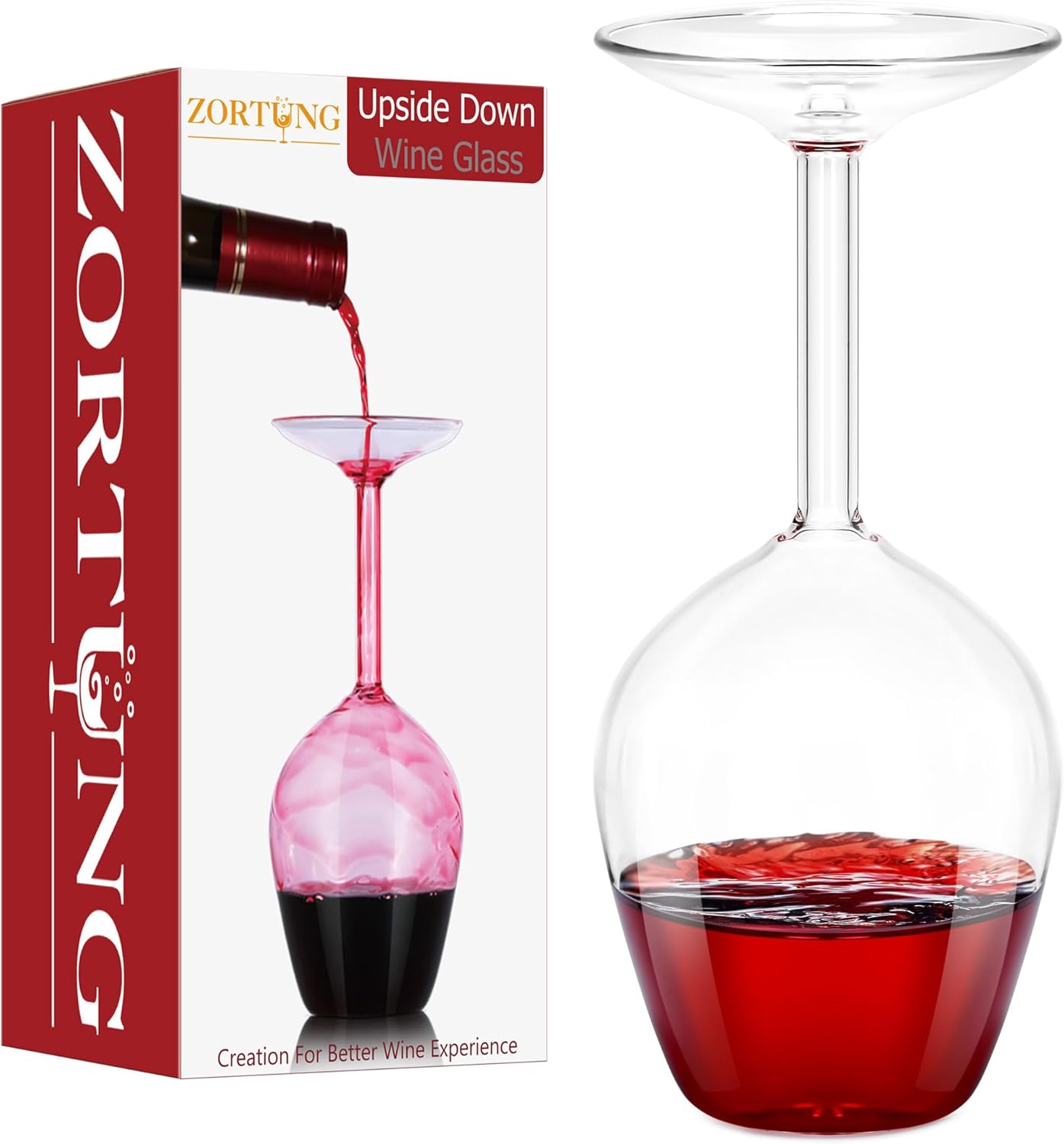 Upside Down Wine Glass Unique Cute Fancy and Funny Red and White Long Stem Wine Glasses Fun and Cool Wine Gift for Women Or Men for Birthday and Holidays and for Party or Wedding 14 Fl Oz