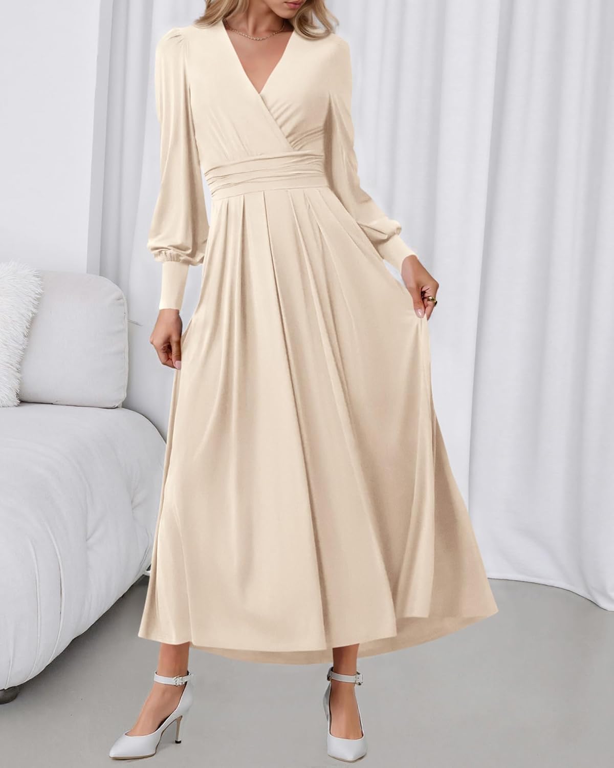 BTFBM Womens Long Sleeve Maxi Dress Fall 2025 Casual V Neck Knit A Line Flowy Pockets Elegant Party Wedding Guest Dresses