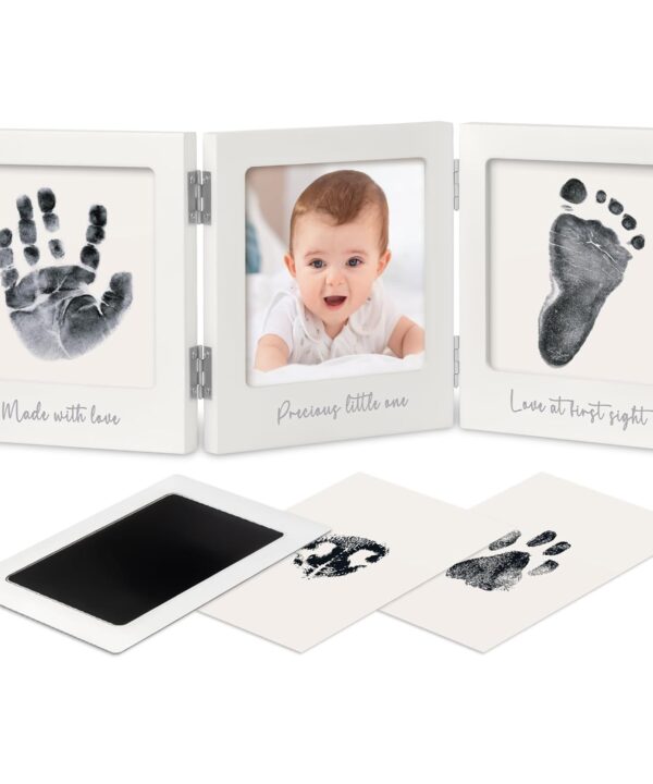 Inkless Baby Handprint and Footprint Kit for Newborn - Baby Footprint Kit, Newborn Keepsake Nursery Picture Frame,Dog Paw Print Maker, Personalized Gifts for New Mom,Showers & Registrys(White/Silver)