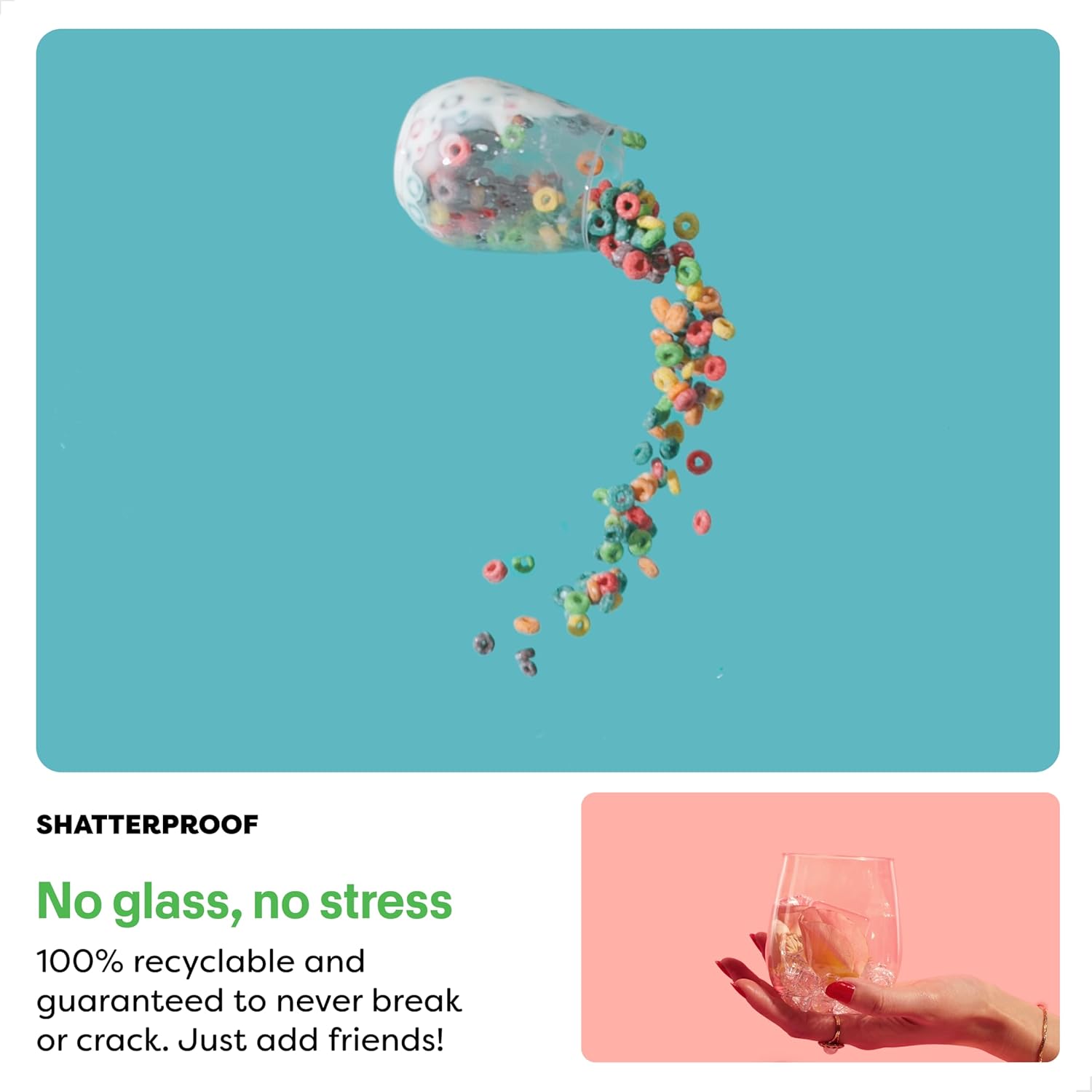 TOSSWARE POP 14oz Vino SET OF 12, Recyclable, Unbreakable & Crystal Clear Plastic Wine Glasses, 12 Count (Pack of 1)