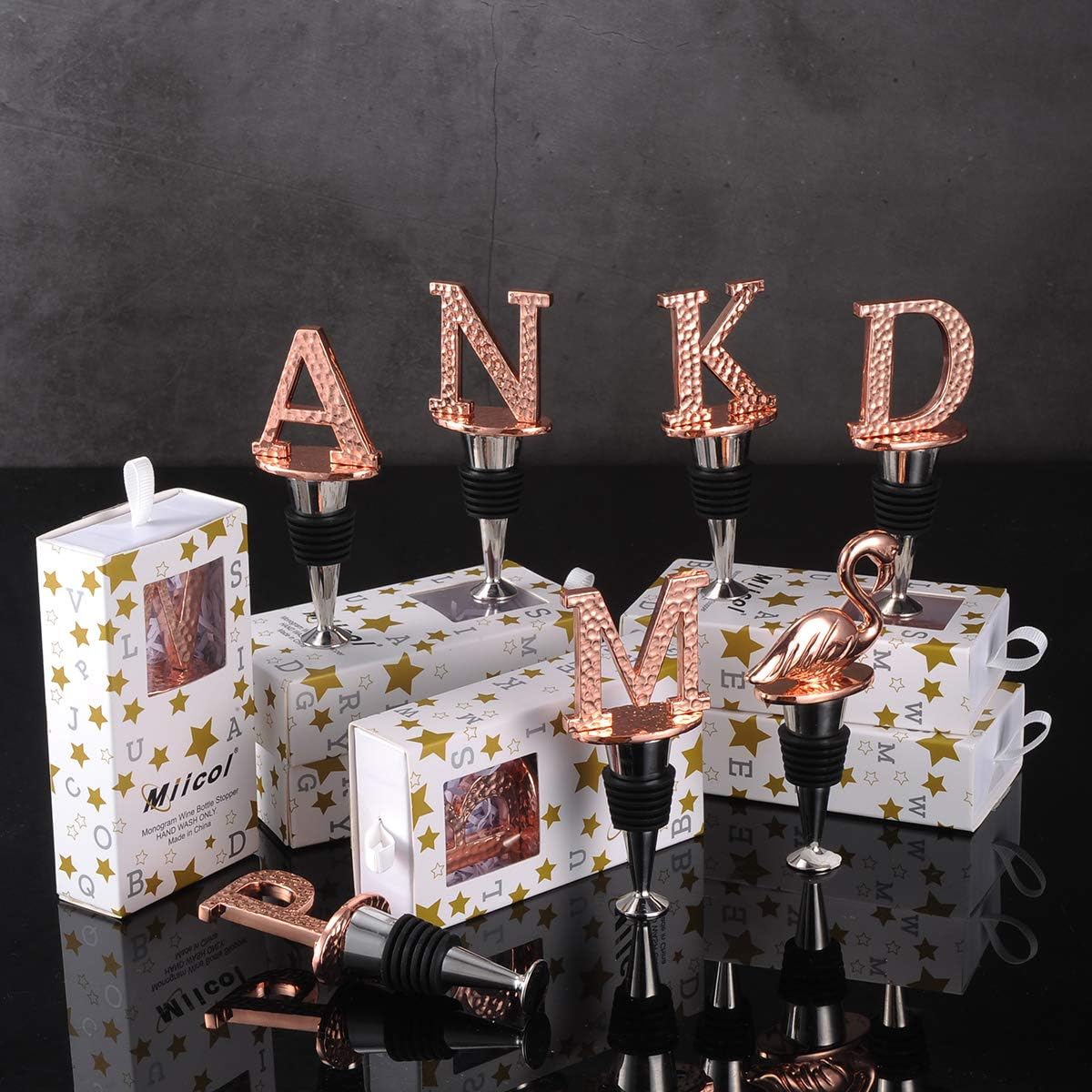 Miicol Wine Stopper, Prosecco Topper, Personalised Champagne Stopper, Rose Gold Wine Bottle Accessories, Wine Lovers Gift, Monogram Gift, Letter J