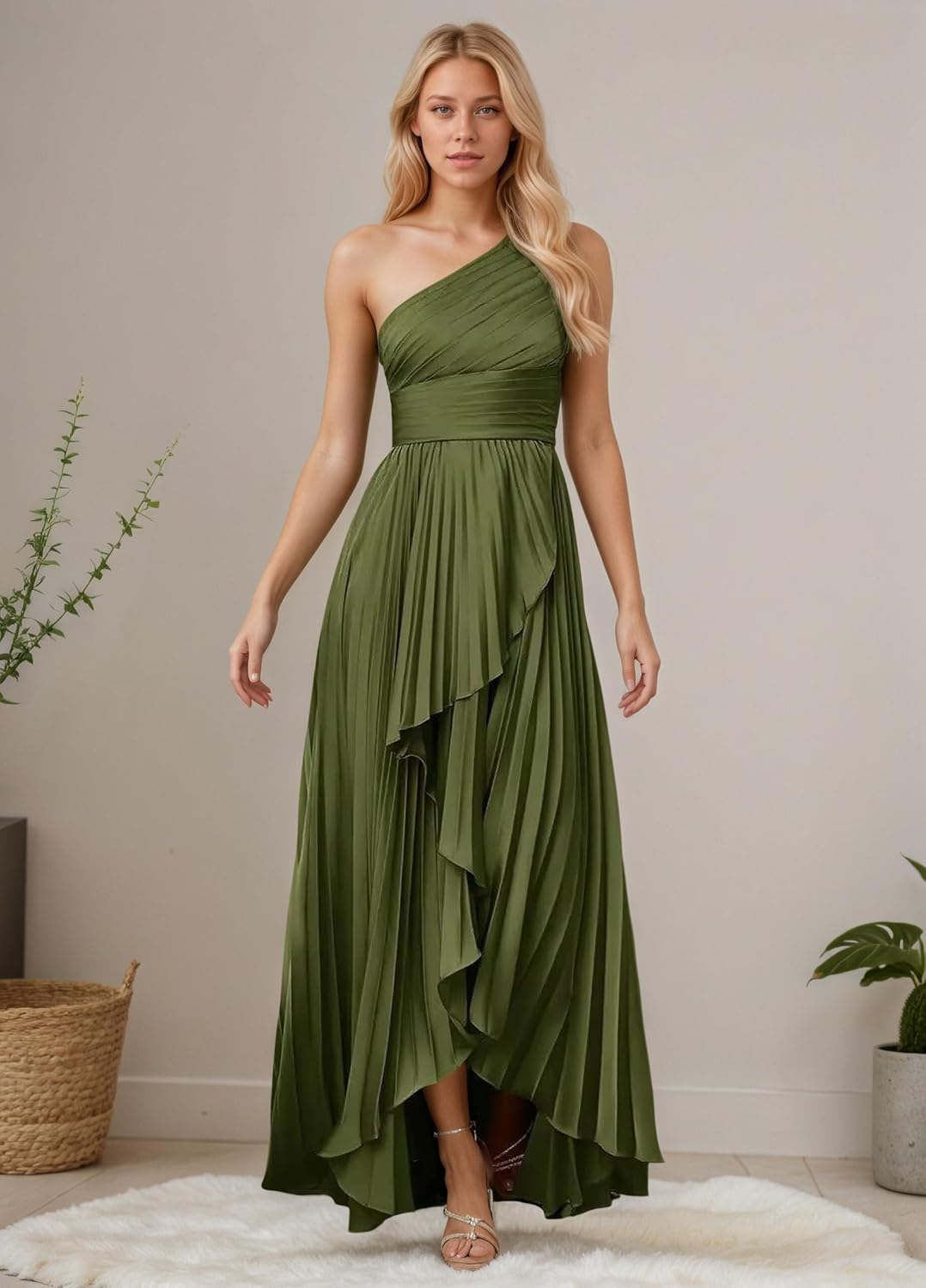 One Shoulder Bridesmaid Dresses for Women 2025 Long Satin High-Low Formal Wedding Guest Evening Dress