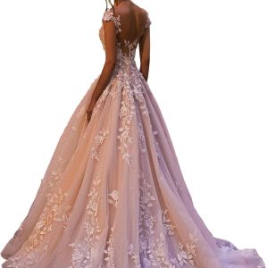 Zeeyecie V Back Wedding Dresses Sexy Elegant A-Line Glitter Lace Applique Floor Length Long Bridal Gown for Bride 2025