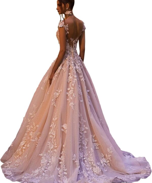 Zeeyecie V Back Wedding Dresses Sexy Elegant A-Line Glitter Lace Applique Floor Length Long Bridal Gown for Bride 2025