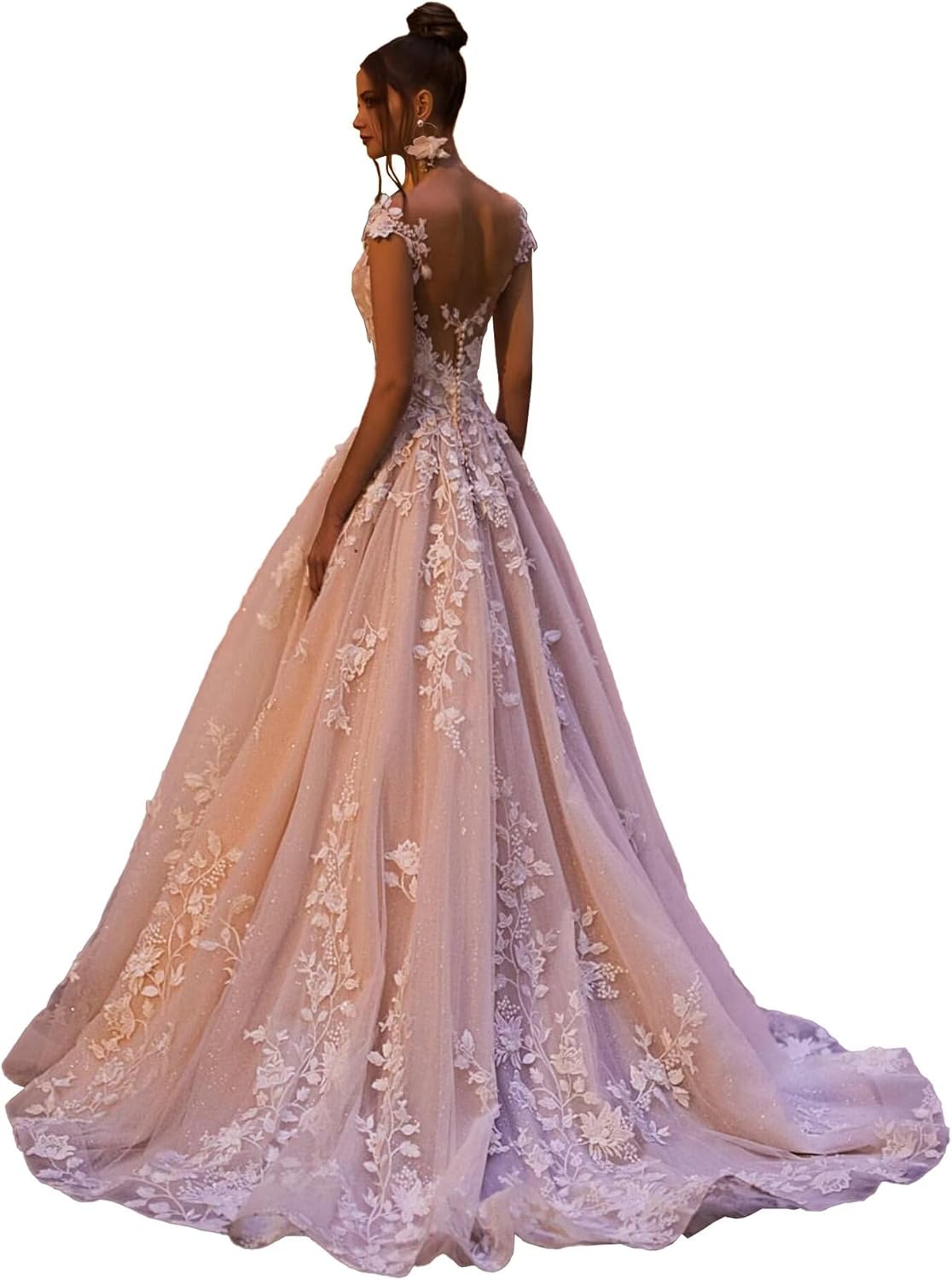 Zeeyecie V Back Wedding Dresses Sexy Elegant A-Line Glitter Lace Applique Floor Length Long Bridal Gown for Bride 2025