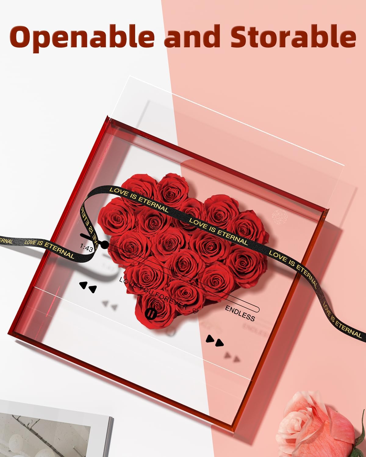 Preserved Roses for Mothers Day, Handmade Forever Flowers Box for Mom, Unique Flower Gifts for Girlfriend Wife, Wedding Anniversary Presents for Her, Birthday Gifts for Mom Grandma (Red)