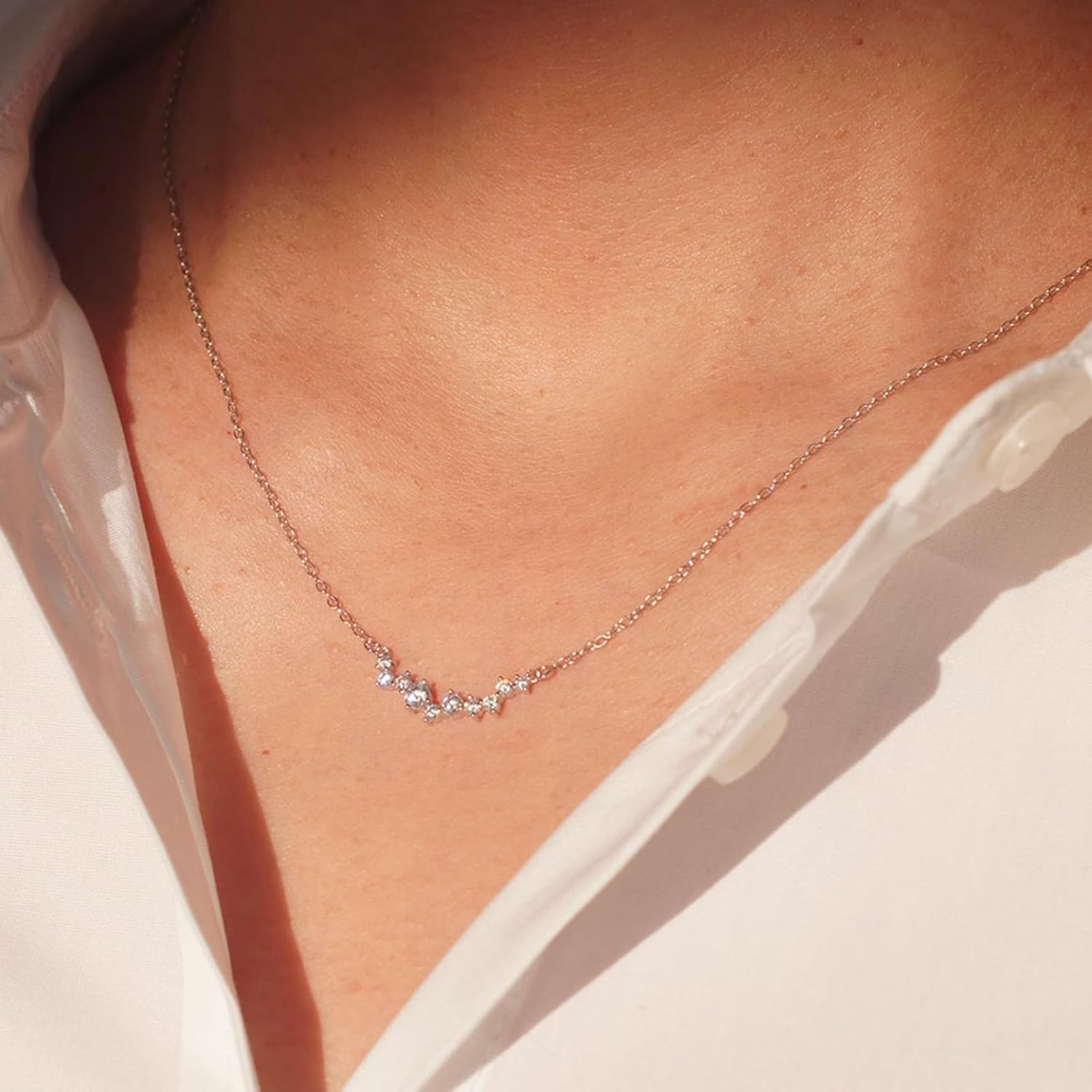 CZ Diamond Necklace for Women Dainty Square Cubic Zirconia Splints Solitaire Pendant Necklace for women 14kGold/Silver Plated Different Width Square CZ Pendant Necklaces Simulated Diamond Bridesmaid Jewelry for Women