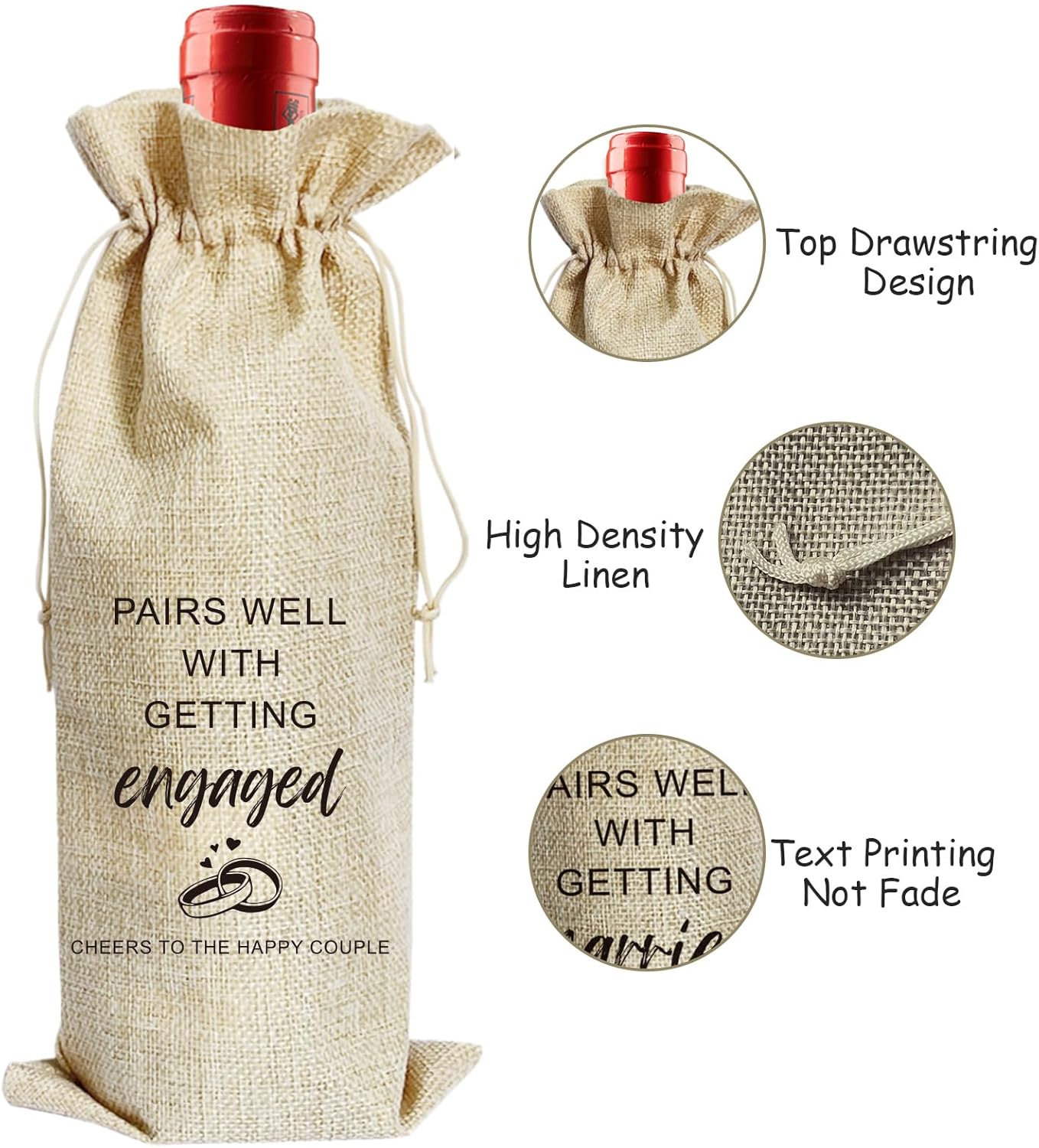 ARYDGELL Wedding Wine Bag, Engagement Gifts for Couples, Mr and Mrs Marriage Wedding Gifts, Cotton Linen Wine Gift Bag With Drawstring, Honeymoon Gifts – Getting Engaged