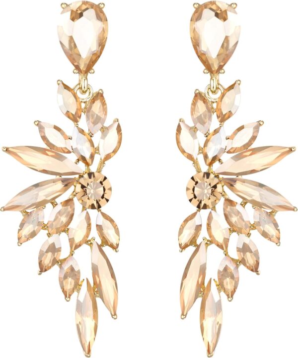 BriLove Women's Wedding Bridal Crystal Teardrop Multi Marquise Cluster Bling Dangle Earrings