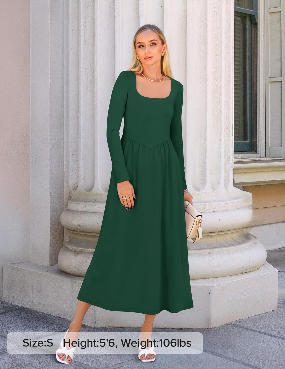 ZESICA Fall Dresses for Women 2025 Elegant Classy Square Neck Long Sleeve Flowy Wedding Guest Party Midi Dress
