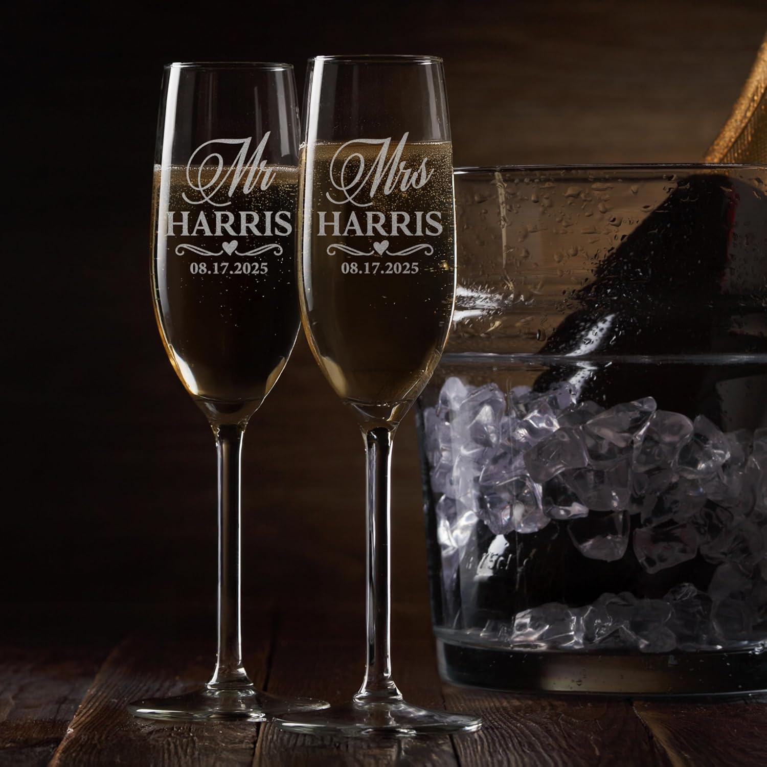 Set of 2 Personalized Champagne Flutes, Custom Engraved Toasting Glasses for Wedding, Anniversary, Bride & Groom, Couples, Laser Etched Elegant Flute Glasses for Celebrations & Gifts