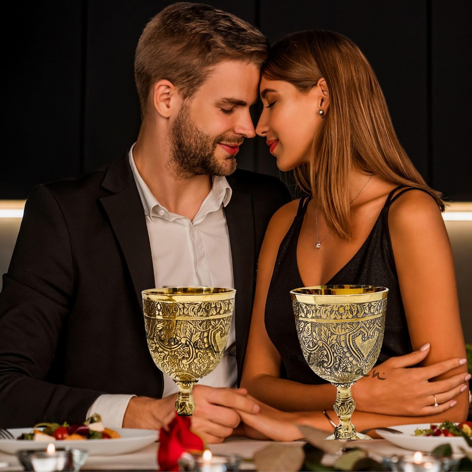 ALADEAN Vintage Chalice Medieval Goblet | 1x Solid Brass 6″ Royal Wine Glass Cups 7oz – Renaissance Gifts Wedding Anniversary Novelty Ceremonial Drinkware Pack of 1pc (Roman Chalice)