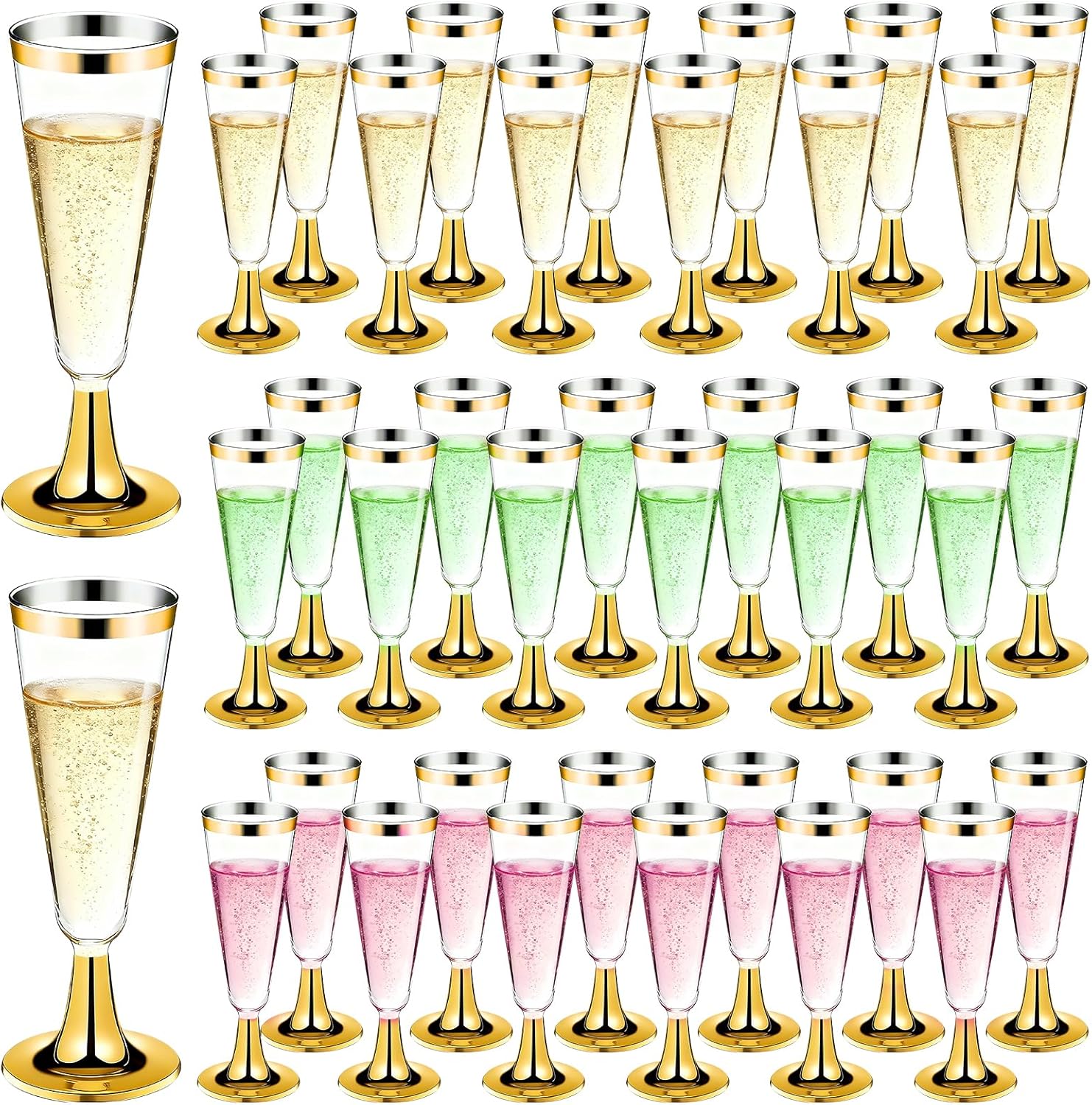 100 Pack Plastic Champagne Flutes with Gold Rim Gold Bottom, 5.5 Oz Clear Disposable Plastic Champagne Glasses, Wine Glasses Cups for Wedding Celebration Party Wine Tasting New Years Eve Supplies