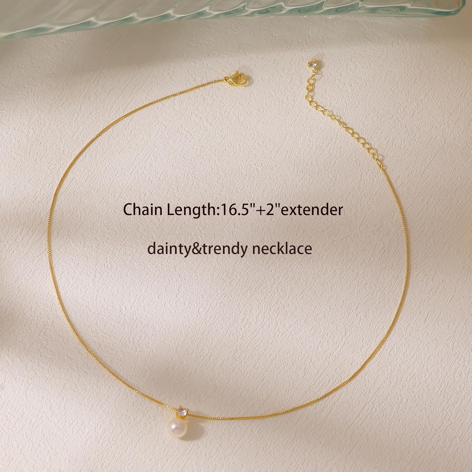 Pearl Necklaces for Women, Dainty Gold Necklace 14K Gold Plated Charm CZ Pearl Pendant Necklace Simple Gold Pearl Choker Necklaces for Women Trendy Wedding Womens Jewelry