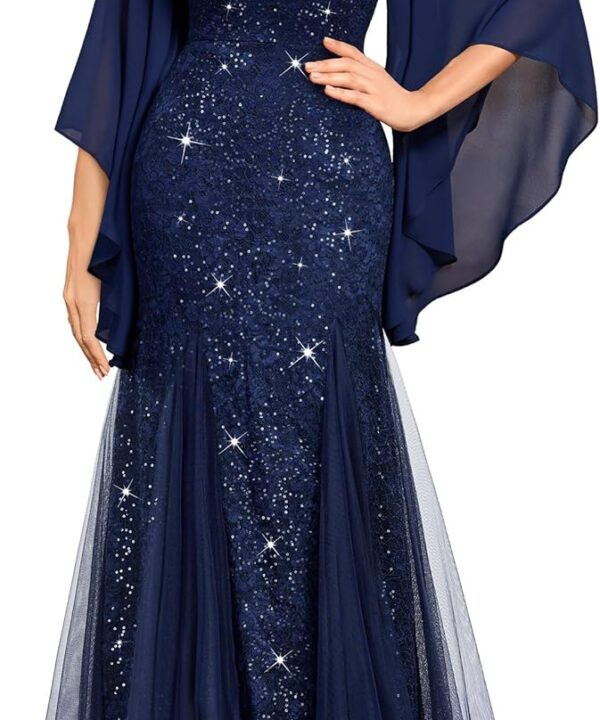 Miusol Women's Lace Tulle Sparkly Sequin Formal Evening Mermaid Hem Maxi Dress