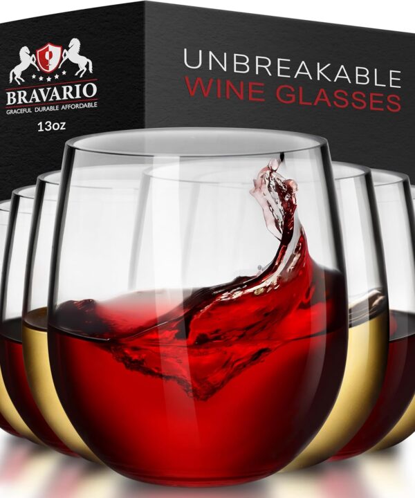 Unbreakable Stemless Plastic Wine Glasses | Reusable | Shatterproof 100% Tritan Plastic | Dishwasher-Safe | BPA-free | Awesome for Indoor & Outdoor | 13 oz, Set of 8