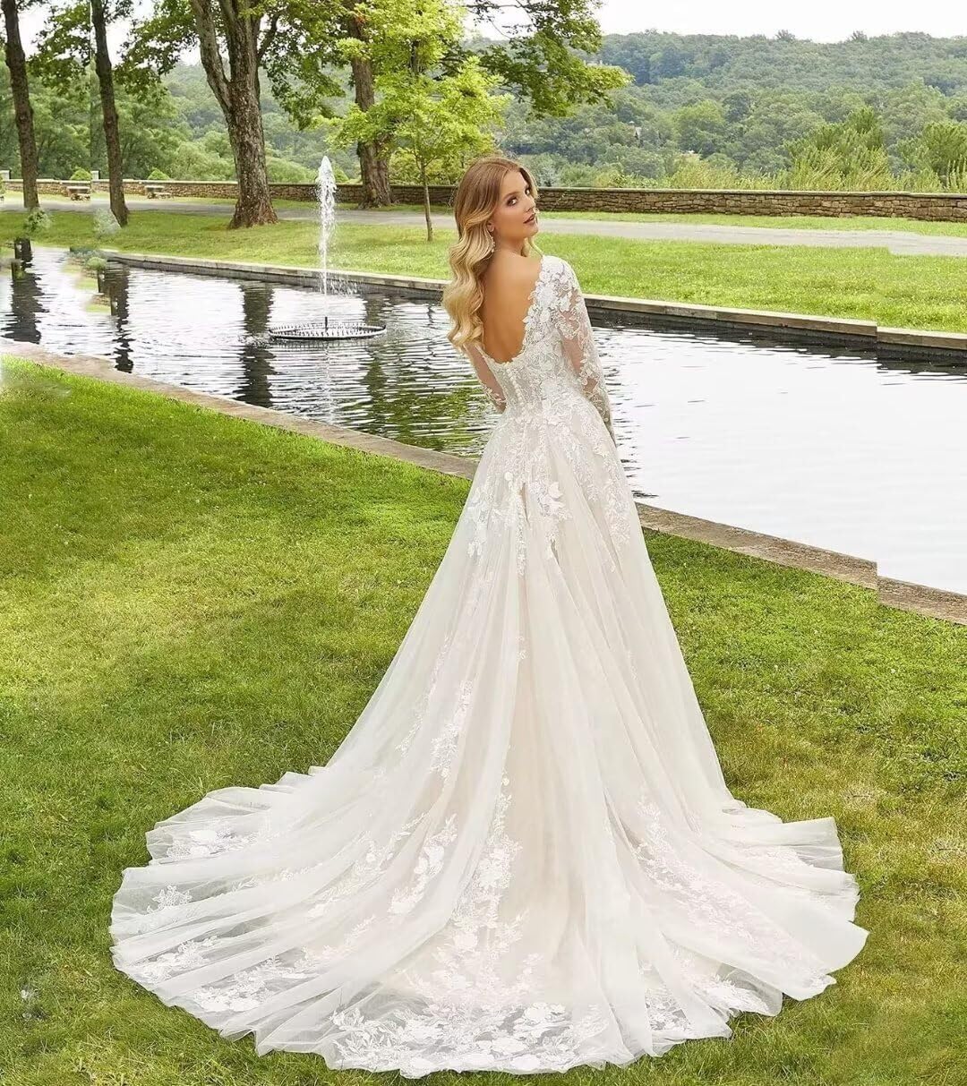 Women’s A Line Wedding Dresses for Bride 2025 Beach Wedding Dress with Train RWD001
