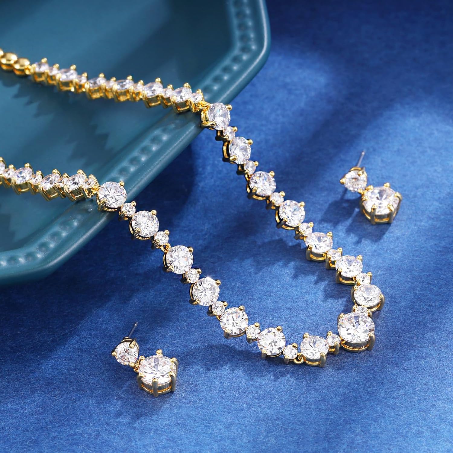 Women’s Bridal Jewelry Set for Wedding Brides Bridesmaids, Elegant Prom Costume Necklace and Earring Jewelry Set for Women Evening Wear