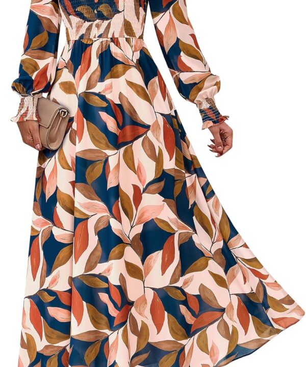 BTFBM Women Fall Wedding Guest Maxi Dresses 2025 Floral V Neck Long Sleeve Boho Long Dress Vacation