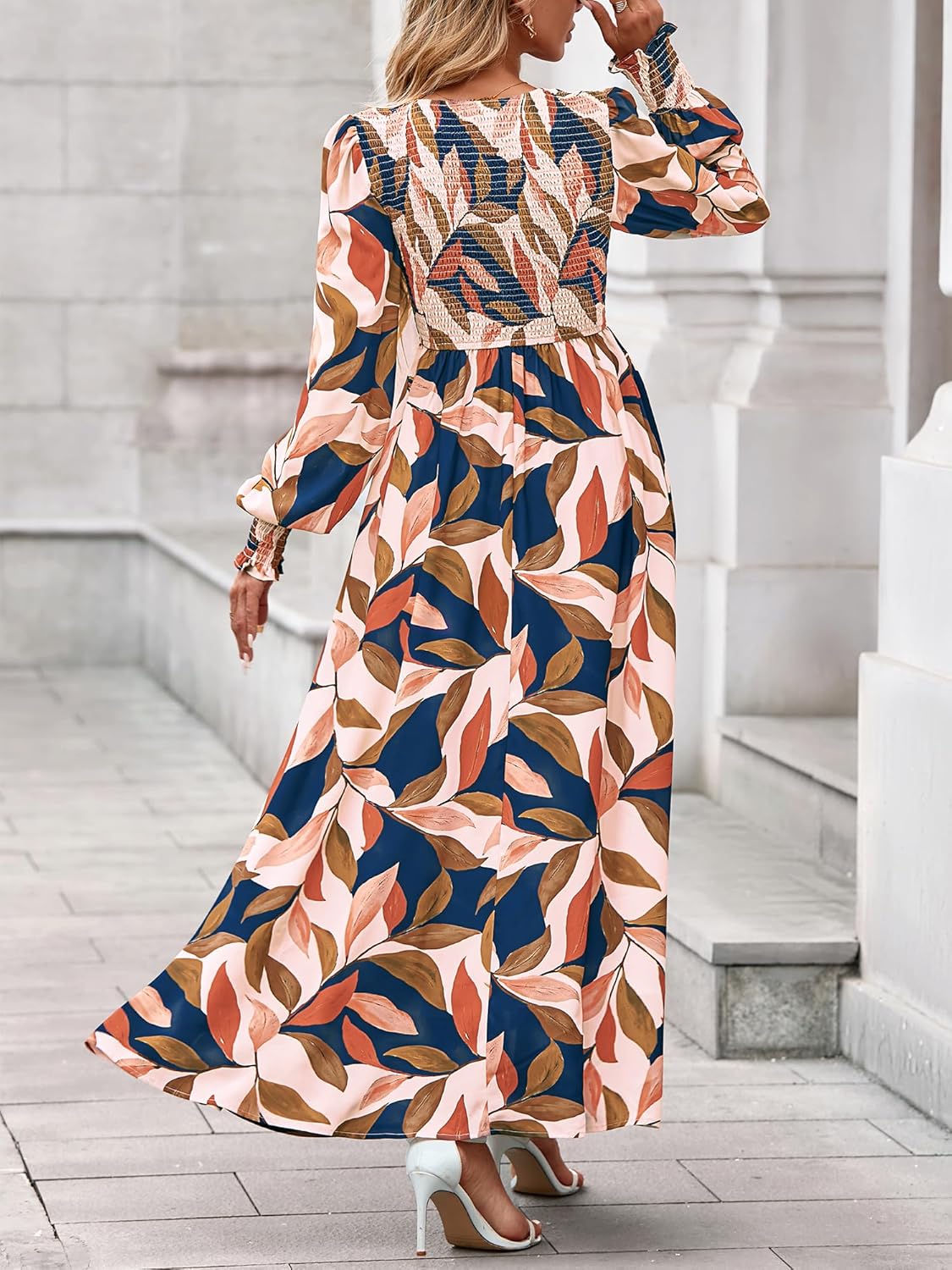 BTFBM Women Fall Wedding Guest Maxi Dresses 2025 Floral V Neck Long Sleeve Boho Long Dress Vacation