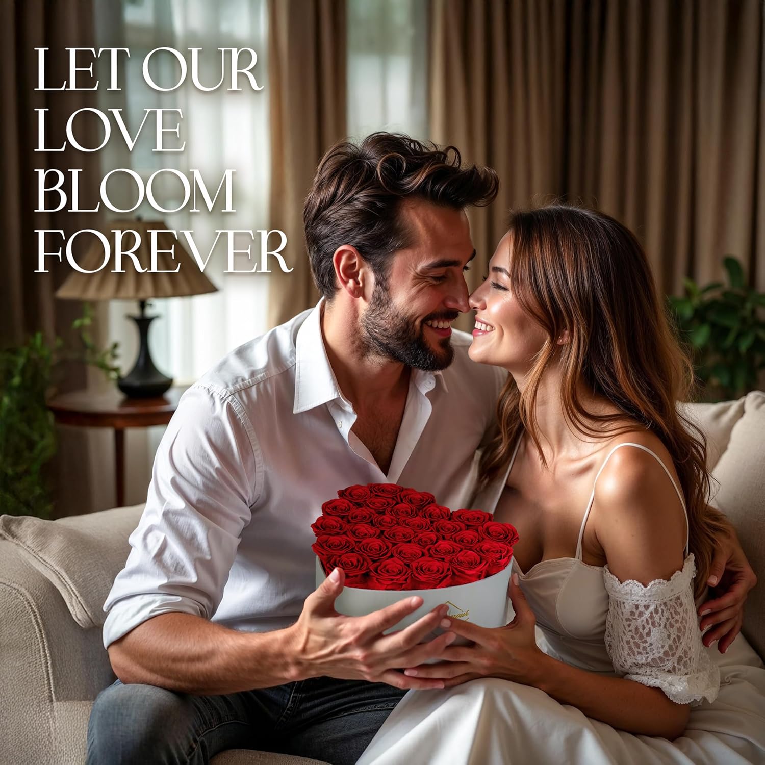 GLAMOUR BOUTIQUE Preserved Roses in a Box – Gifts for Her, Wife & Mom, Rose Flowers Forever Decor for Birthday Gift, Get Well Flower Bouquet Cased in White Box with Cover – Red – 27-Piece