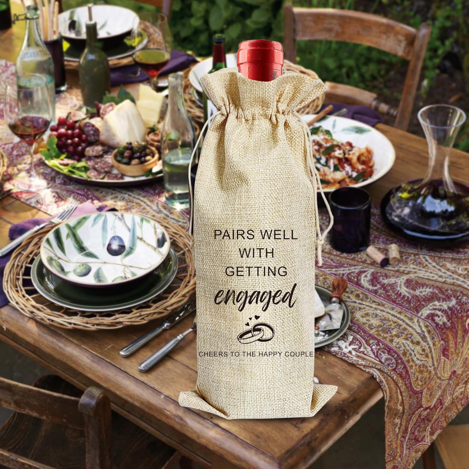ARYDGELL Wedding Wine Bag, Engagement Gifts for Couples, Mr and Mrs Marriage Wedding Gifts, Cotton Linen Wine Gift Bag With Drawstring, Honeymoon Gifts – Getting Engaged