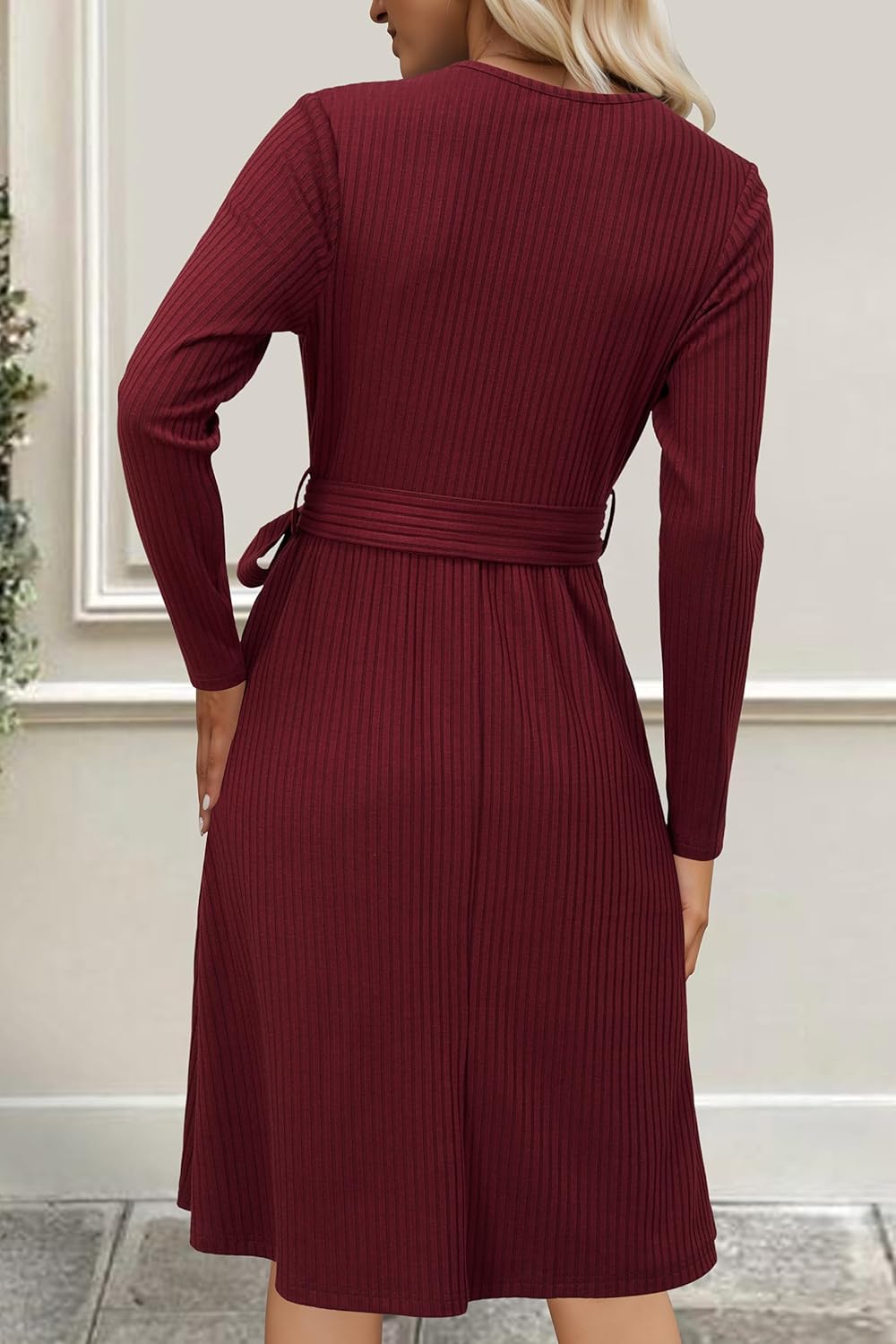 Newshows Womens 2025 Fall Dresses Teacher Church Business Casual Work Outfits Knit Midi Sweater Pockets Belt Dress