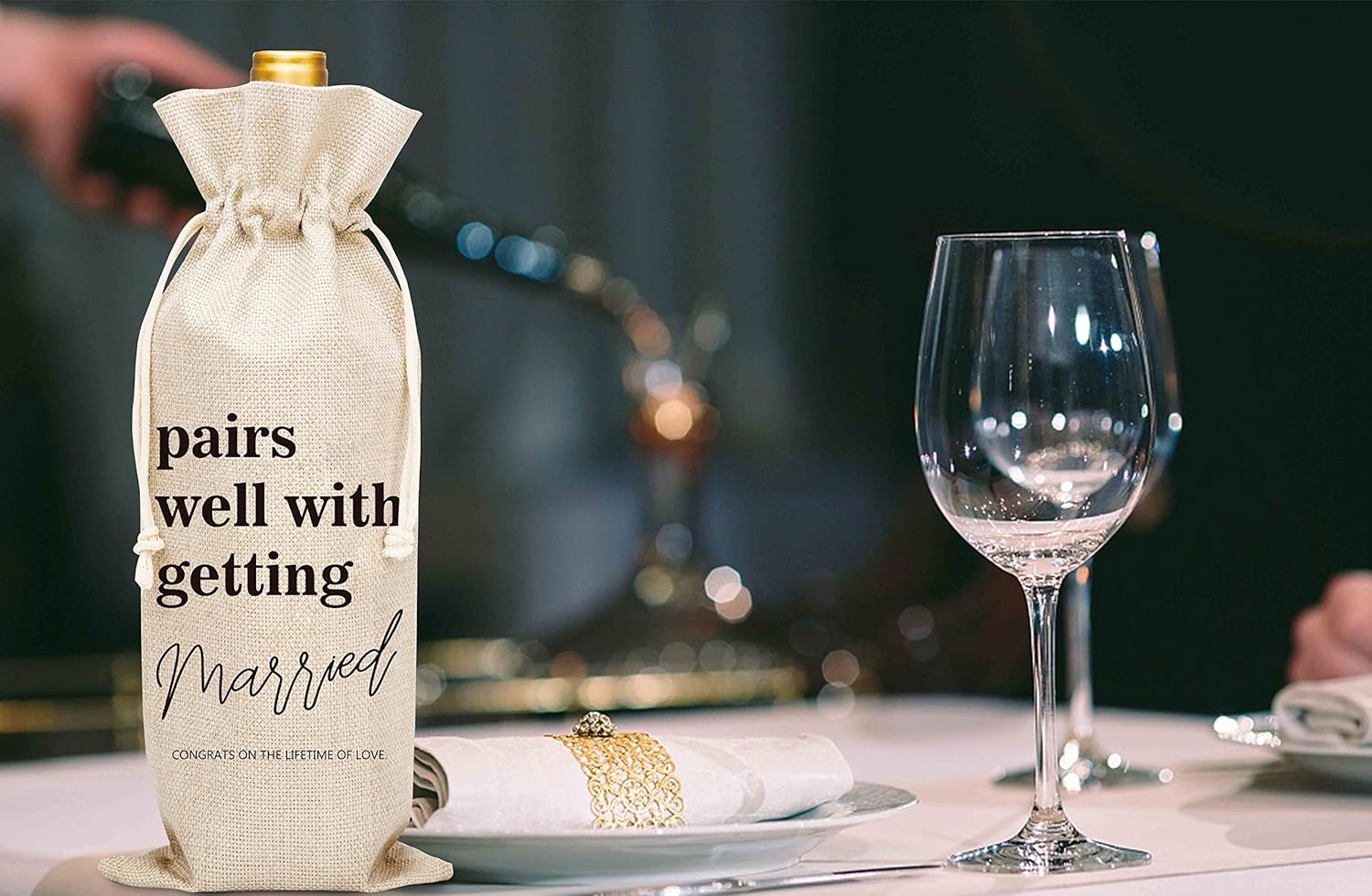 Huastatewolf Wedding Wine Bag – Burlap Wine Bottle Cover Gift Bag for Wedding Party, Engegement Party – 1 Pc Wine Bag(C34)