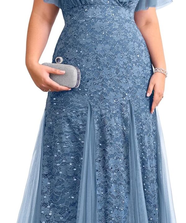 Plus Size Formal Dress - Evening Gowns Wedding Guest Mother of The Bride Sequin Lace Mermaid Tulle Hem Prom Long Dress