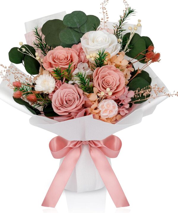 Perfectione Roses 4 Roses Mixed Bouquet for Mother's Day, Flowers for Delivery, Preserved Flowers Birthday Gift for Women Mom Wife Grandma Her, Dusty Rose