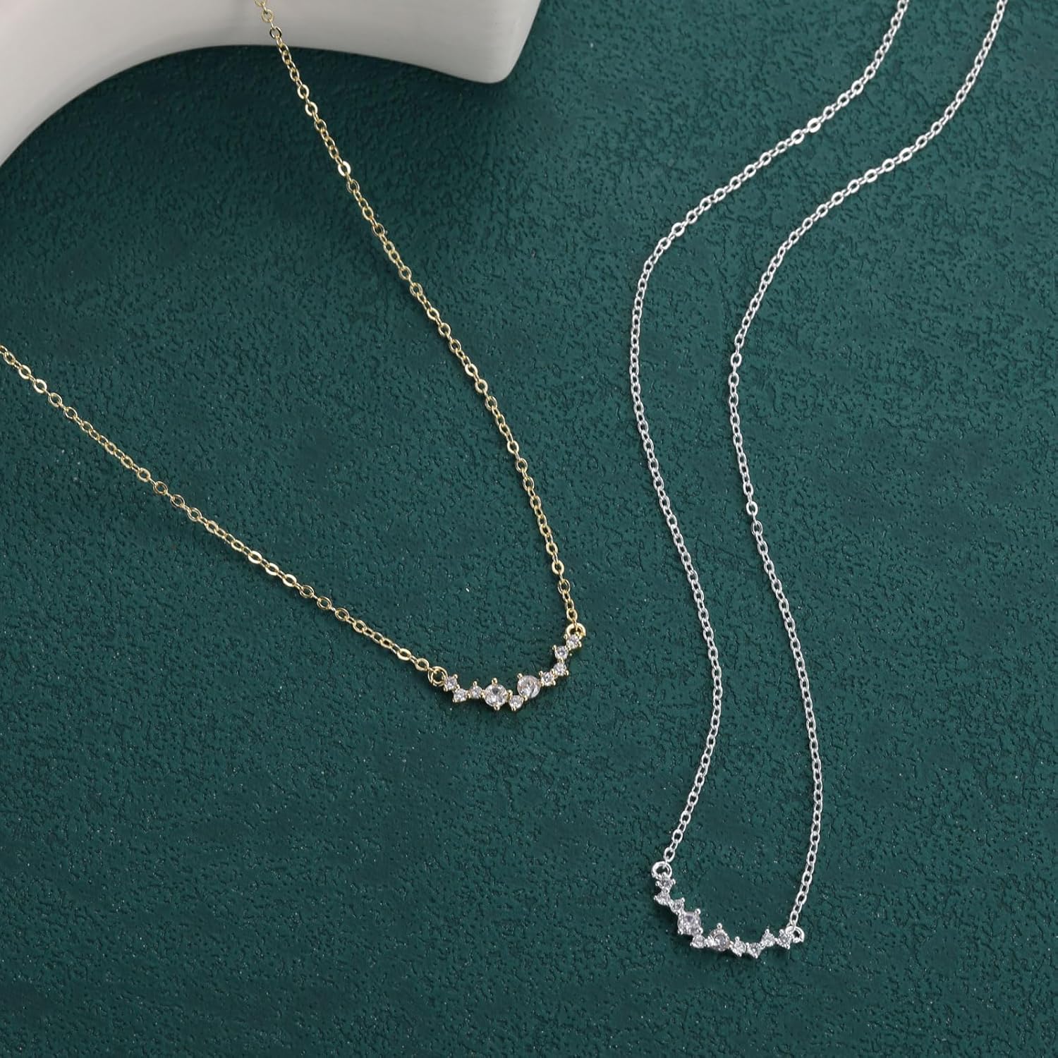 CZ Diamond Necklace for Women Dainty Square Cubic Zirconia Splints Solitaire Pendant Necklace for women 14kGold/Silver Plated Different Width Square CZ Pendant Necklaces Simulated Diamond Bridesmaid Jewelry for Women