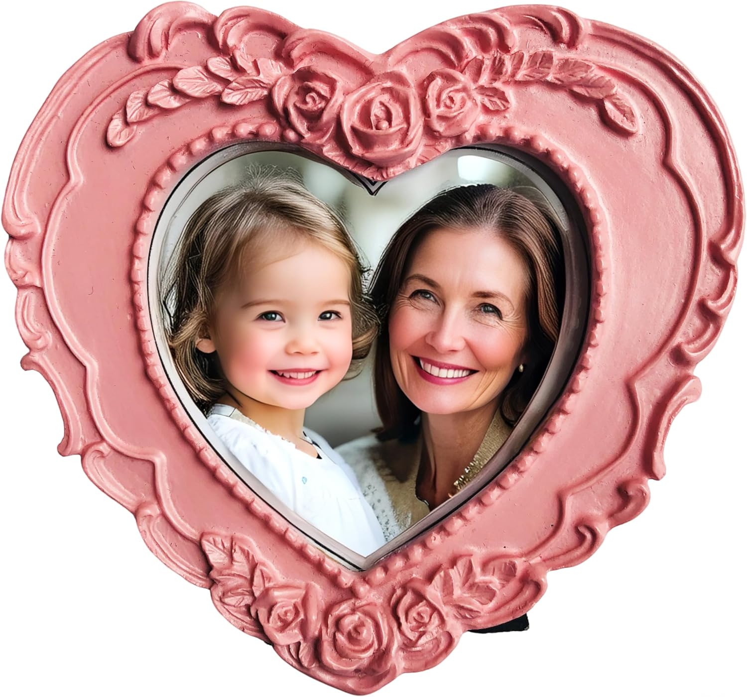 ZXT-parts 3×3 Picture Frame Heart Pink Frame. Resin Handmade Photo Frame. Glass Panel. Black Suede Cover.European Style Suitable for Wall or Desktop.