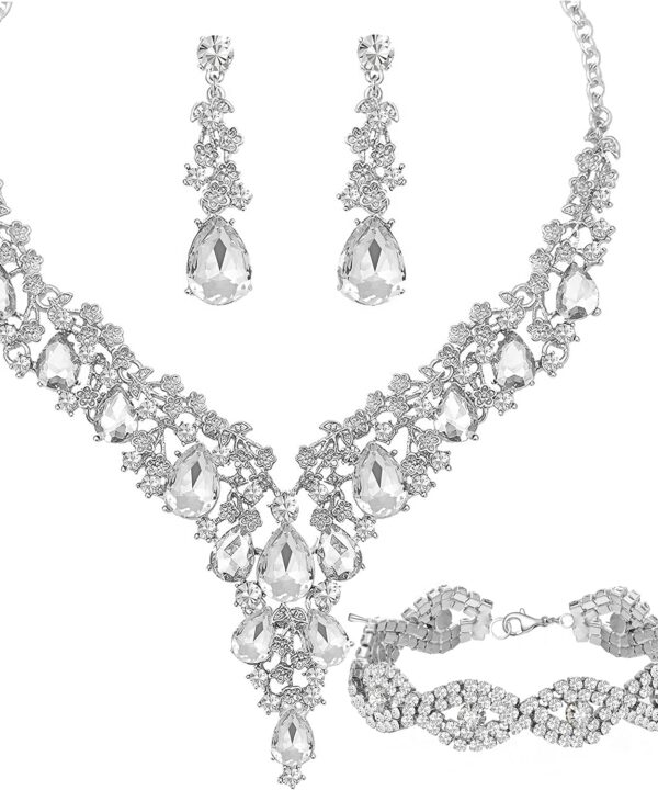 Wedding Bridal Bridesmaid Austrian Crystal Rhinestone Jewelry Sets Statement Choker Necklace Earrings Bracelets Sets for Wedding Party Prom