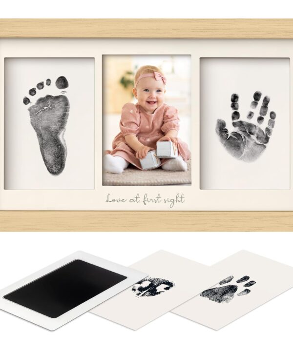 Inkless Hand and Footprint Kit, Boy, Girl, Newborn Keepsake - No Mess Ink Pad for Baby Handprint, Clean Touch Paw Print Kit for Dog Picture Frame,Personalized Baby Christmas Shower Gifts(Ash Wood)