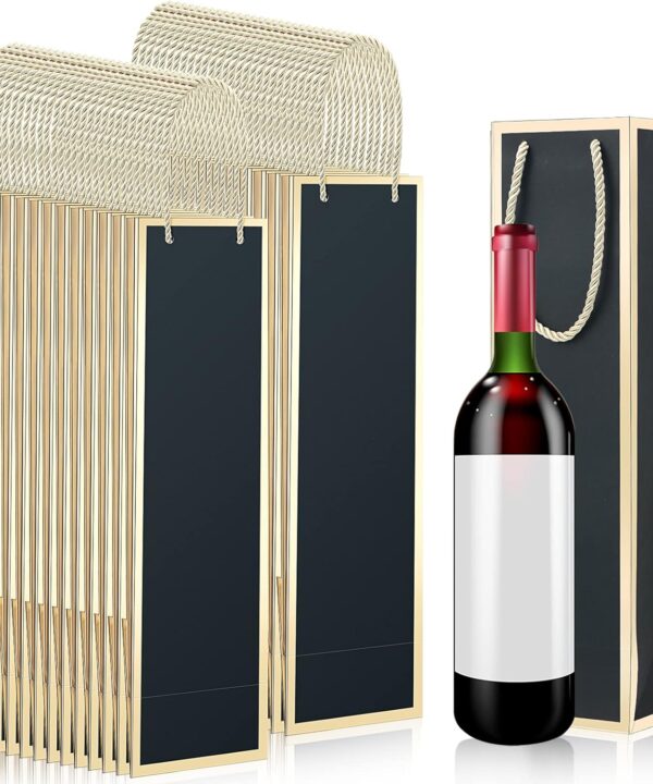 Mimorou 50 Pack Wine Bags Wine Bottles Gift Bags Bulk with Handles 13.8x3.8x3.8 Inch Reusable Gold Foil Print Kraft Paper Liquor Bottle Gift for Christmas Birthday Party Wedding Bridal Shower(Black)