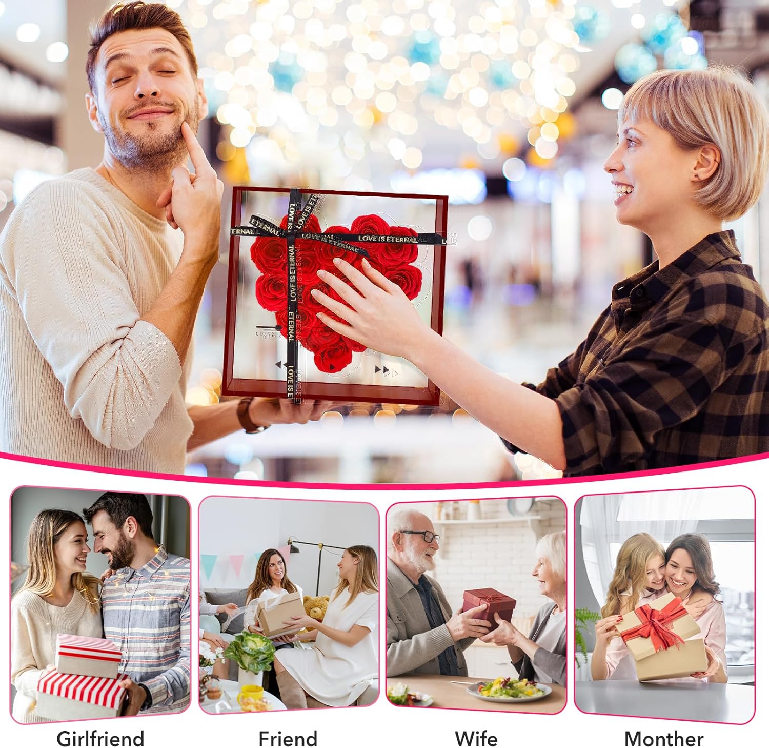 Preserved Roses for Women, Forever Flowers, Red Real Roses, Eternal Flowers Gift, Mothers Day, Valentines Day for Mom Girlfriend Wife Grandmother (Red)